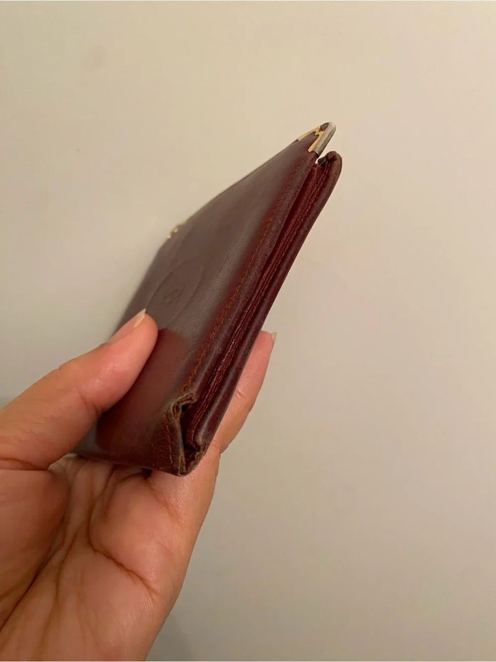 Cartier Euc Leather Bifold Wallet - Burgundy with Gold Corners